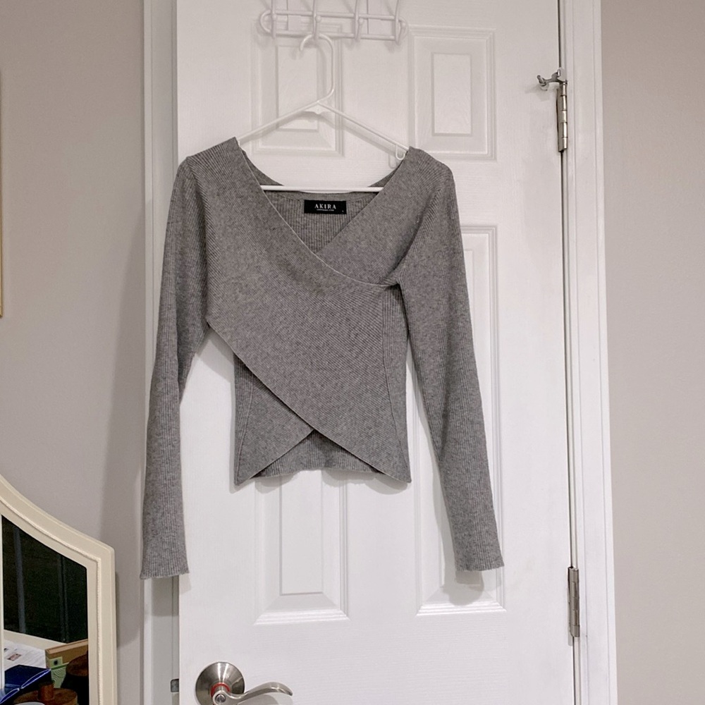 Asymmetrical cropped gray sweater